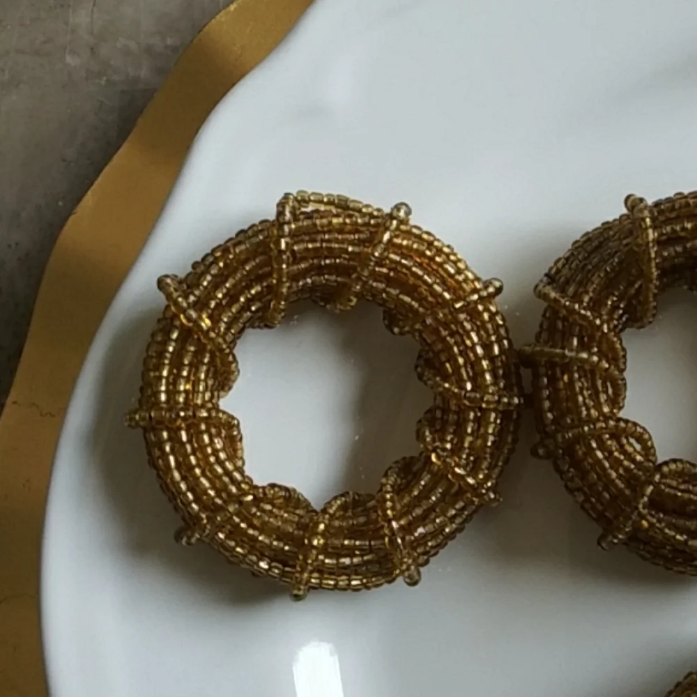 Lot 8 Napkins rings‎ gold beaded dinner holidays